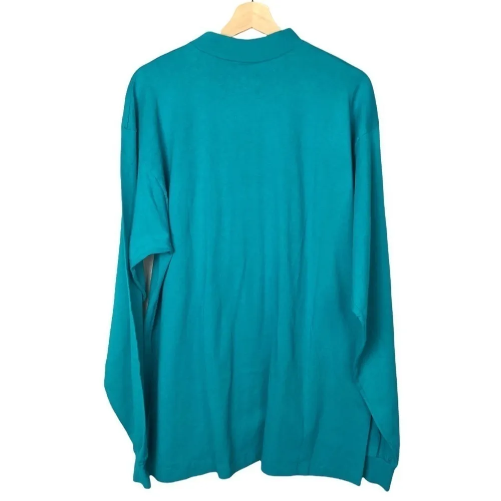 Vintage VTG 90s Fruit Of The Loom Teal Blue Mock Neck Long Sleeve T-Shirt XL - Image 2