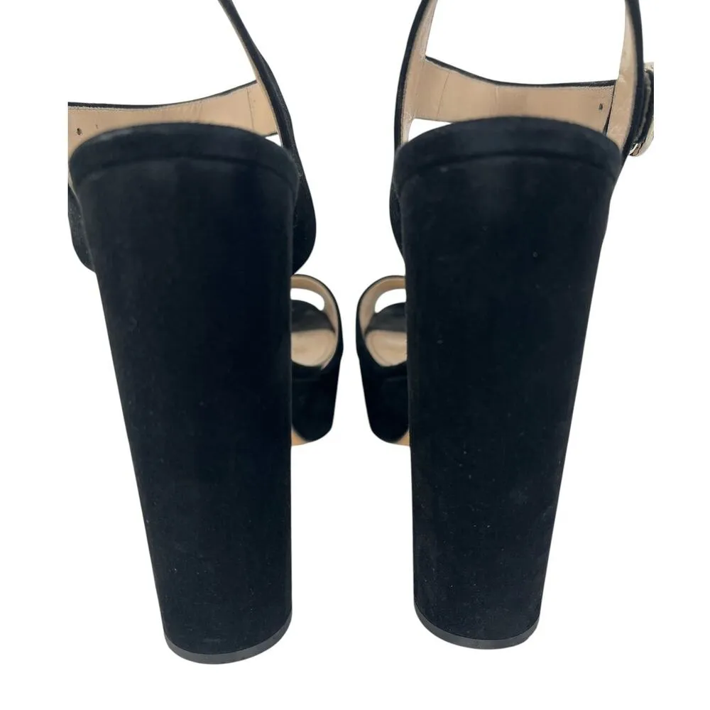 Prada Suede Platform Peep Toe Heels in Black - Image 9