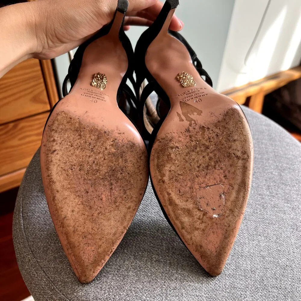 Aquazzura Belgravia Lattice Suede Pointed Toe Black Pumps size 40 SW - Image 6