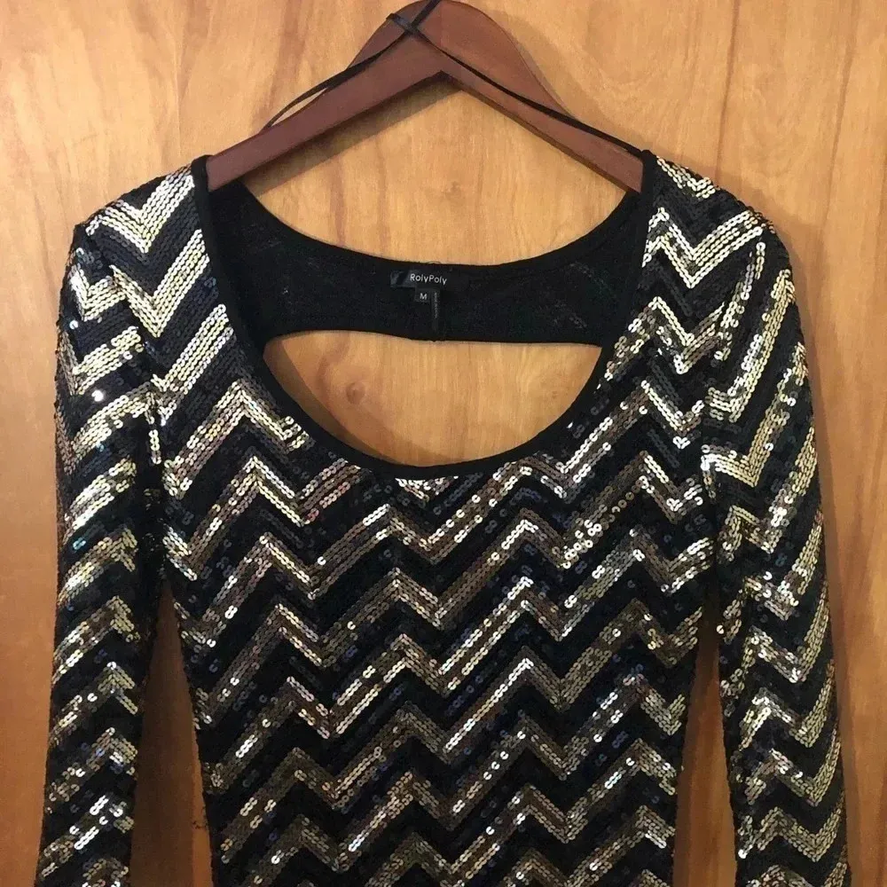 Vintage y2k Black gold sequin Party Glam Mob Wife Mini Dress New Year’s eve Size M - Image 5