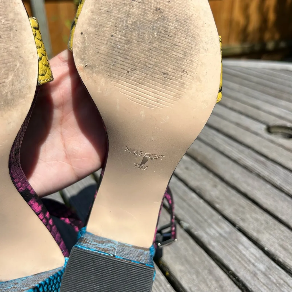 Nine West  Blue Pink‎ Python Print Ola Sandal Size 7.5 - Image 4