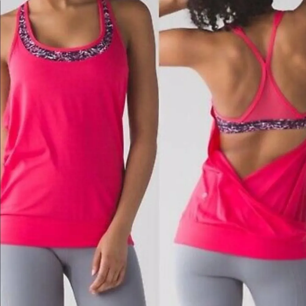 Lululemon yoga tank top boom juice size 4 build in bra key hole gym workout top - Image 2