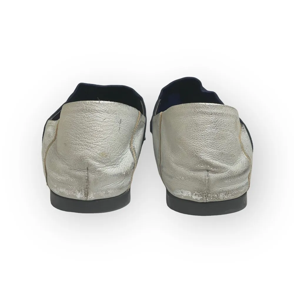 Donald J Pliner® ༄ Audra Leather Espadrille Flats ༄ Navy + White Metallic ༄ 9.5M Size 9.5 - Image 4
