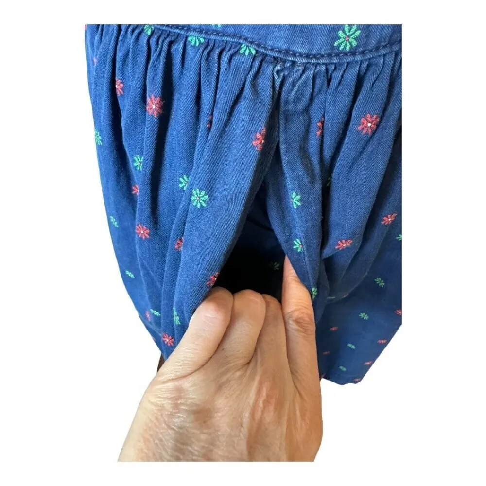 Maison Kitsune Dress Women 8 Blue Floral Cotton Button Detail‎ Tie Back Mini - Image 7