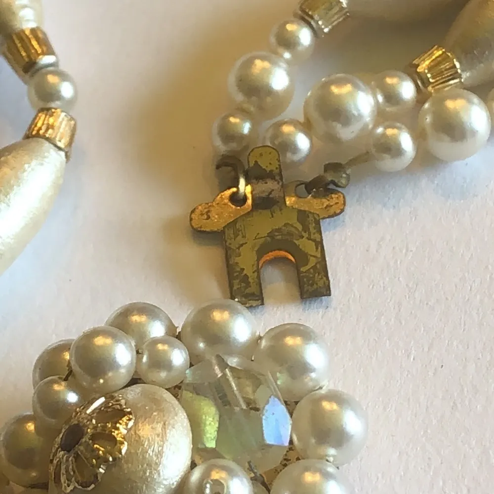 Vintage White Off White Beaded Multi Strand Boho Necklace - Image 9