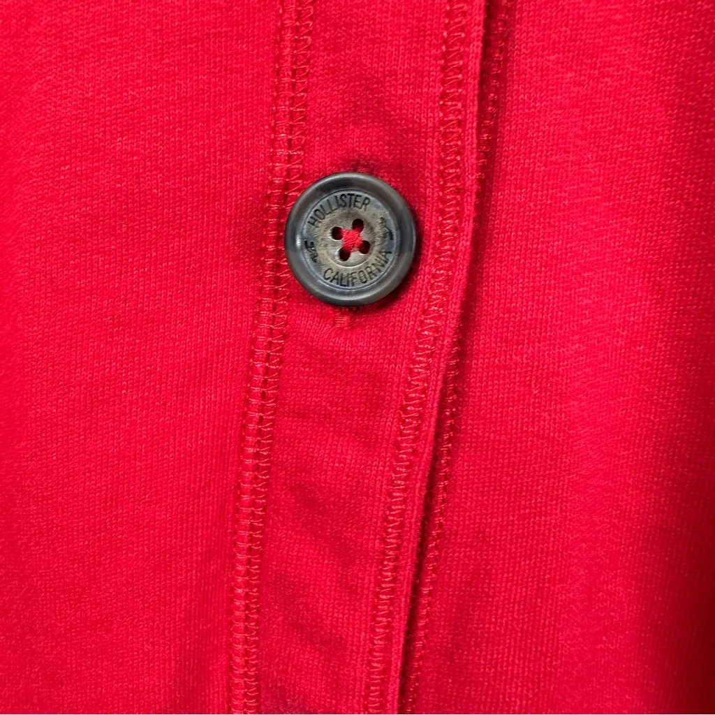 Hollister Red Button Fleece Cardigan Jacket Y2K Preppy Logo M Soft Girl Cozy - Image 4
