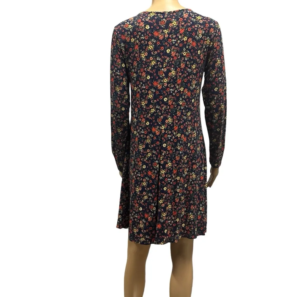 Old Navy Blue Floral Printed Jersey Knit Long Sleeve Swing Dress Womens Small - Image 5