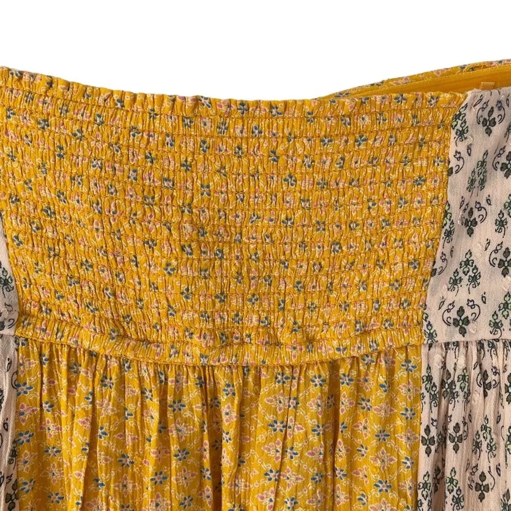 Free People Across The Sea Strapless Yellow Patchwork Tunic Mini Dress medium - Image 7