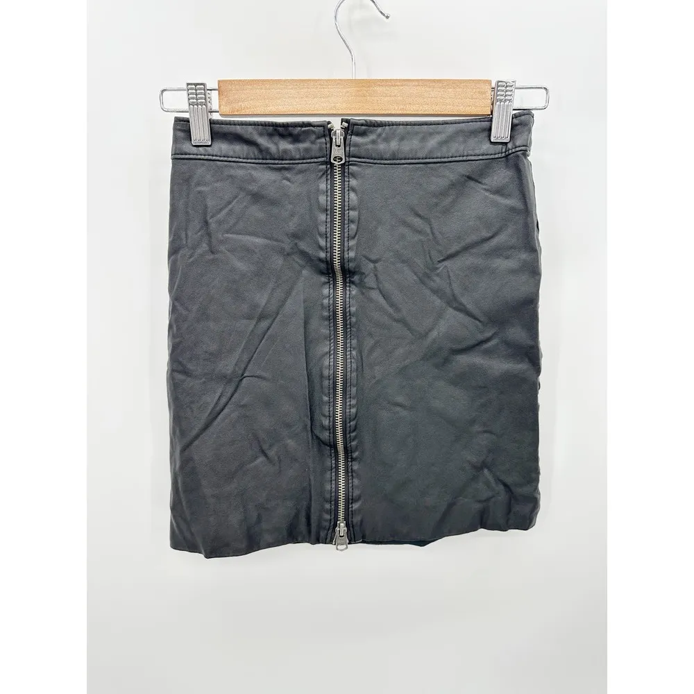 Abercrombie & Fitch Skirt Women XS Black Faux Leather Exposed Front Zip Mini - Image 7