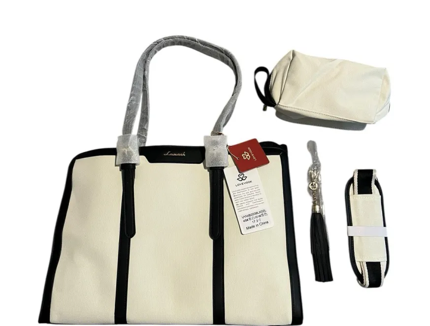 LOVEVOOK Laptop Bag Womens White Black Trim Detachable Strap Accessory Case NEW - Image 1