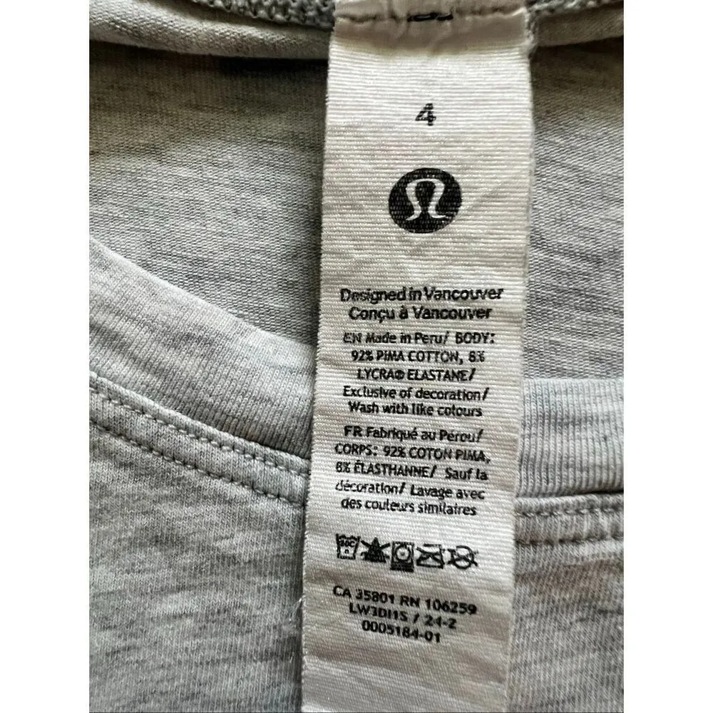 Lululemon  Heathered Core Ultra Light Grey Cropped Cates Tee Size 4 - Image 4