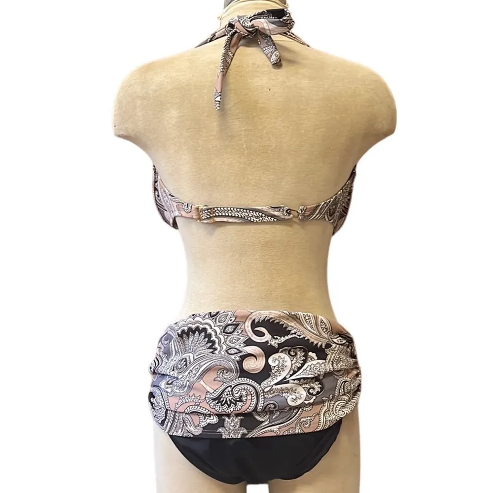 Venus Bikini Swimsuit Brown Black Paisley Skirted 12 DDD - Image 2