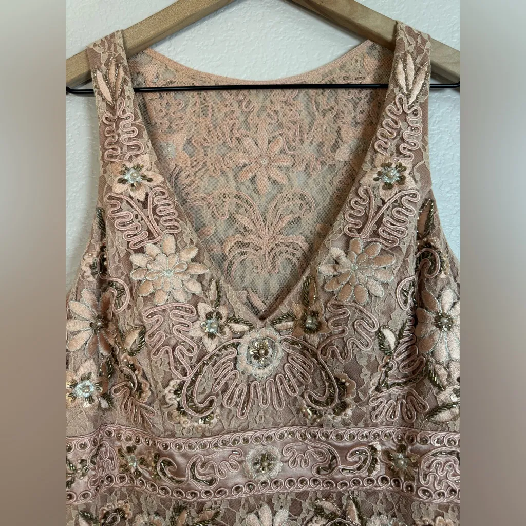 Y2K Sue Wong Nocturne Blush Pink Beaded Lace Mini Dress size 10 - Image 11