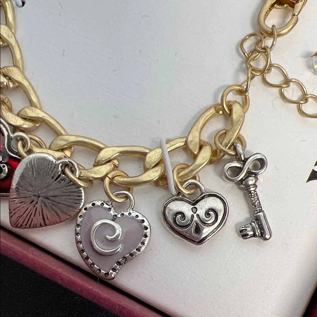 Piper K | Dual-Tone Boho Heart Charm Bracelet w/ Heart Clasp - Image 8