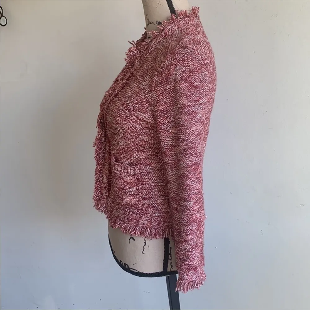 Anthropologie Angle Of The North Eliot Fringe Red White Cardigan Sweater Small - Image 7