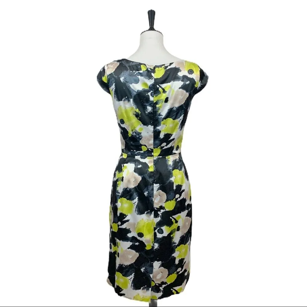 Antonio Melani Sheath Dress Black Yellow Gray Floral Satin Women's Size 4 - Image 6