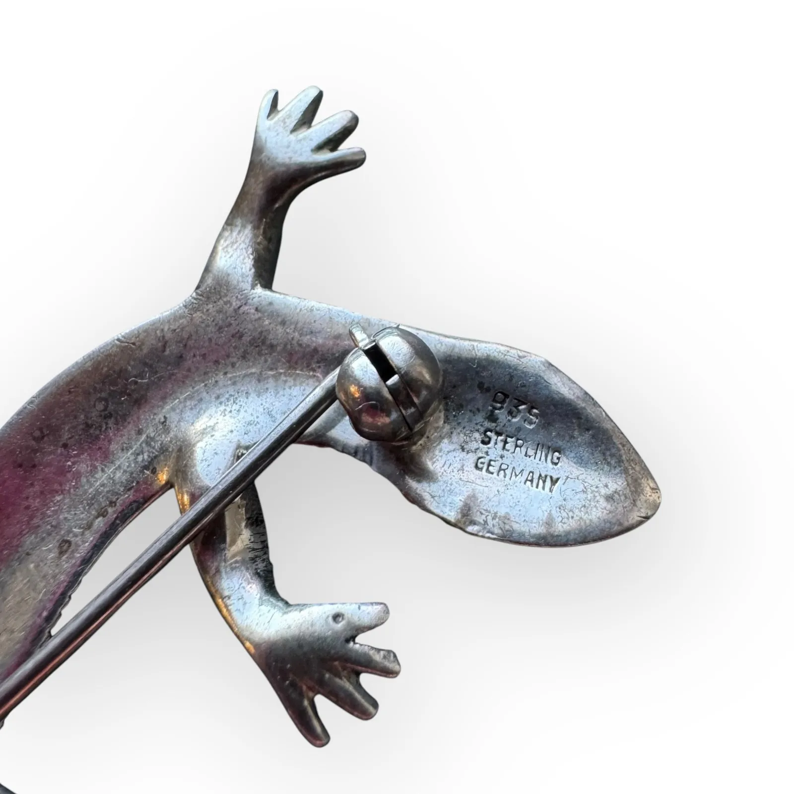Vintage German 935 Sterling Silver Marcasite Lizard Brooch - Image 3
