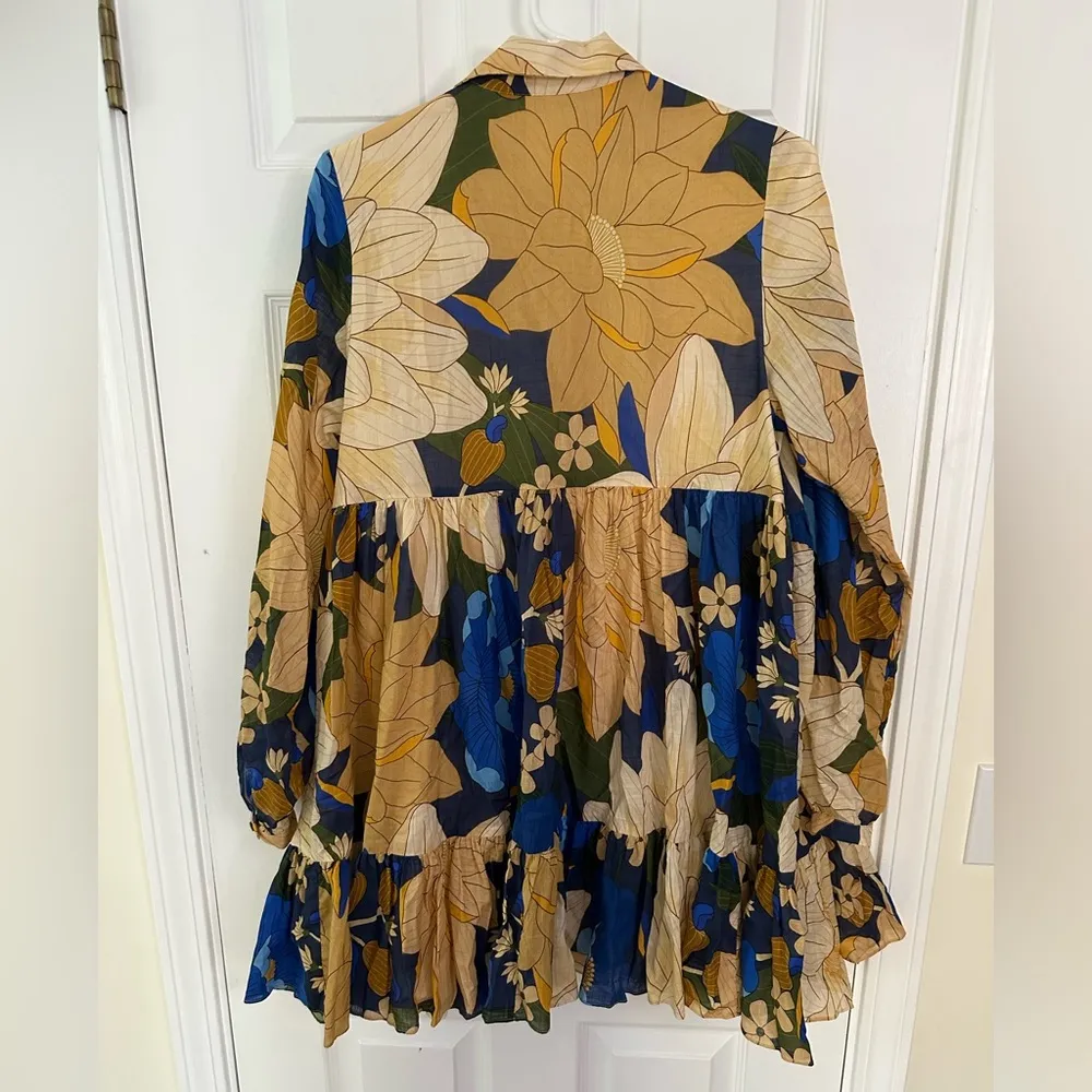 Sezane Farm Rio Hilma Long Sleeve Mini Shirt Dress Floral Mandacaru Multi - Image 8
