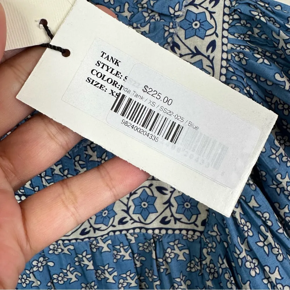 NEW SEA Fernanda Tank Womens XS Blue Flutter Sleeves Ruffle Neck Chic Blouse - Image 7