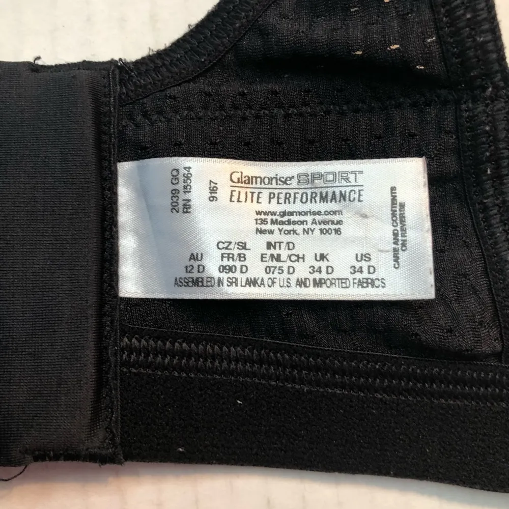 Glamorise Sports Bra Elite Performance Double Layer Black Pattern Sz 34D GUC - Image 12