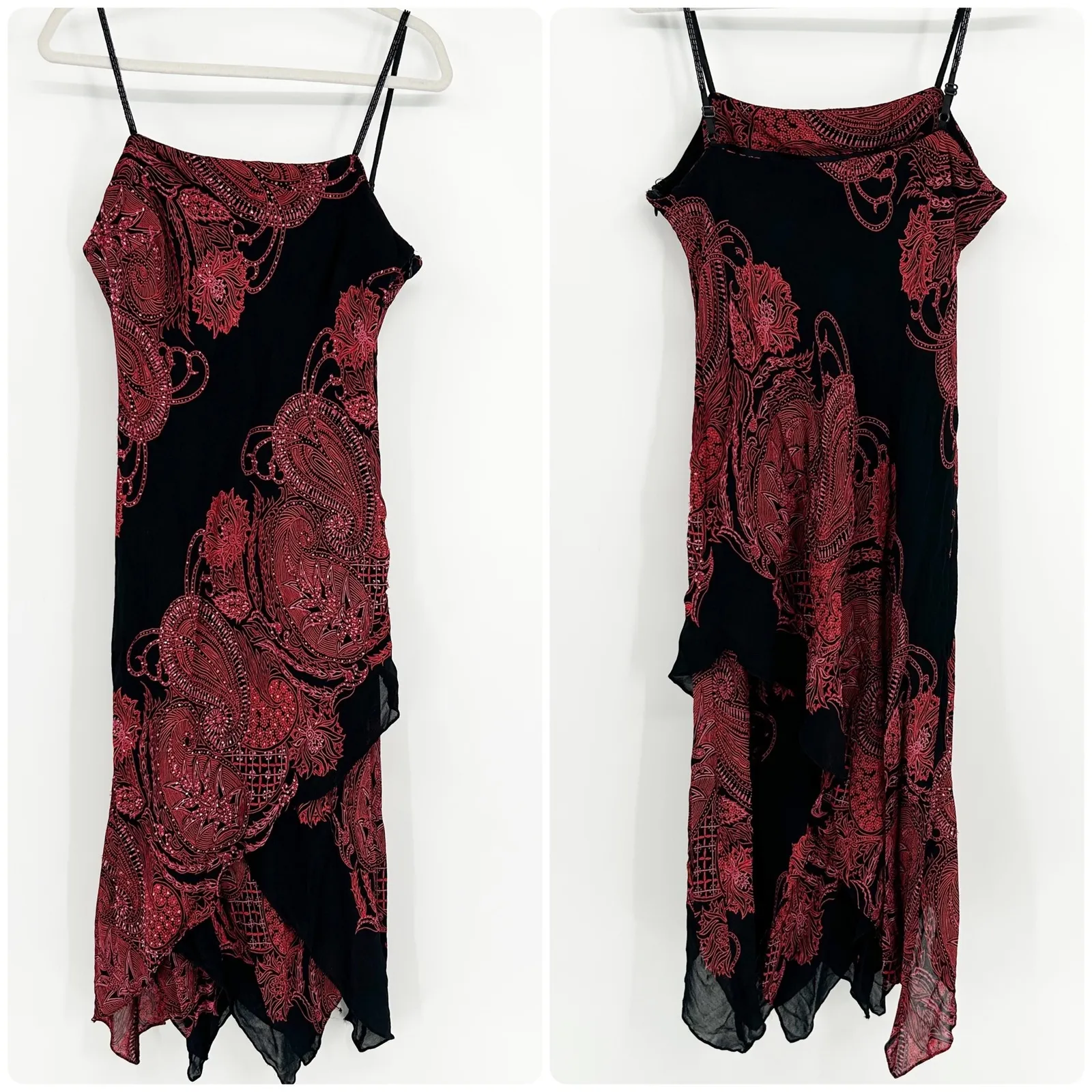 EVA BLUE Womens Y2K Paisley Beaded Asymmetrical Hem Midi Slip Dress Size 16 Black - Image 2