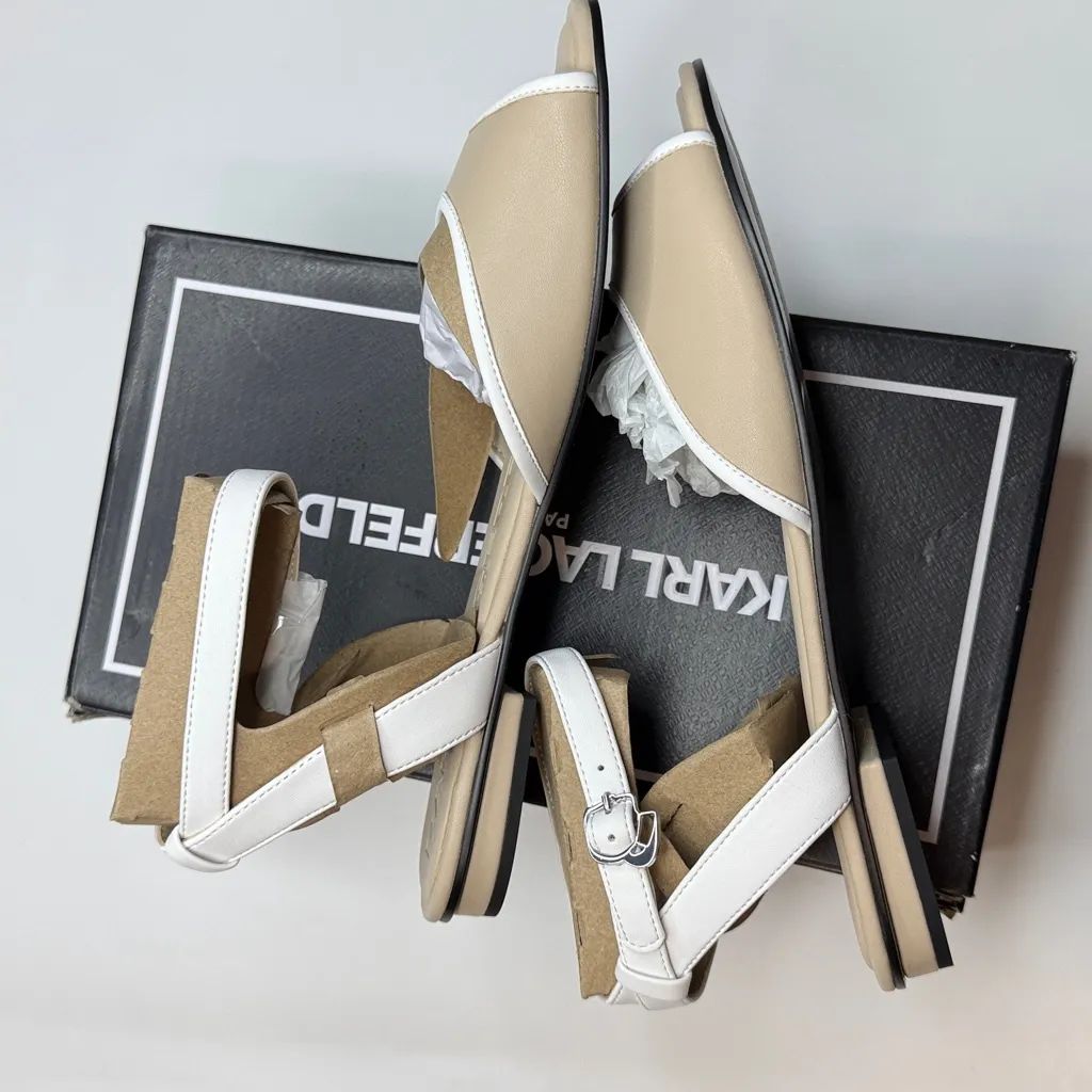KARL LAGERFELD PARIS Women’s Cabria Ankle-Strap Nude Flats- Size 9.5- Sandals - Image 10