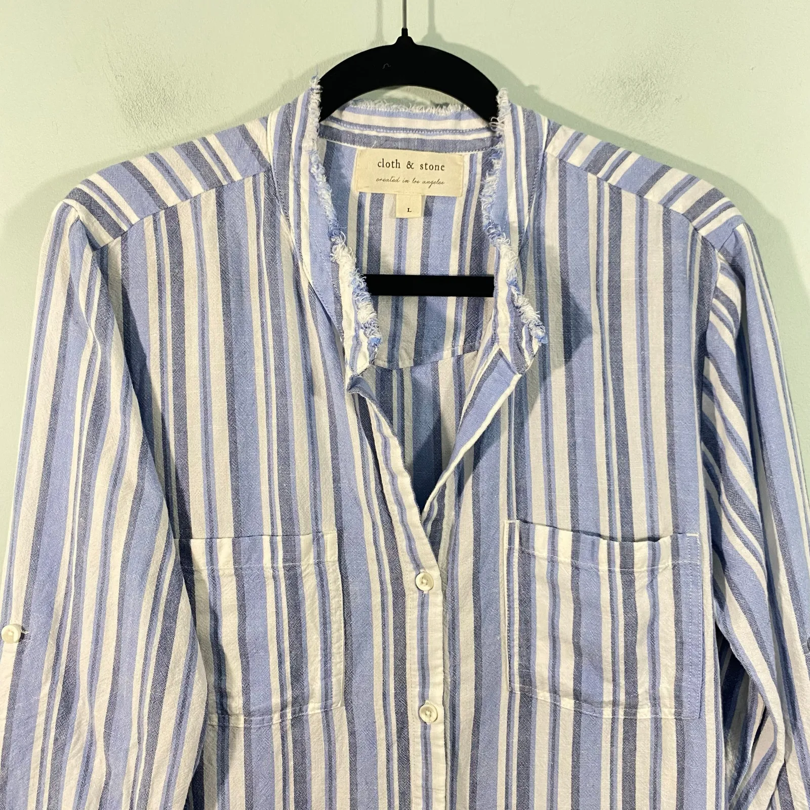 Cloth & Stone Blue Striped Linen Blend Long Sleeve Coastal Shirt Dress Size L - Image 2