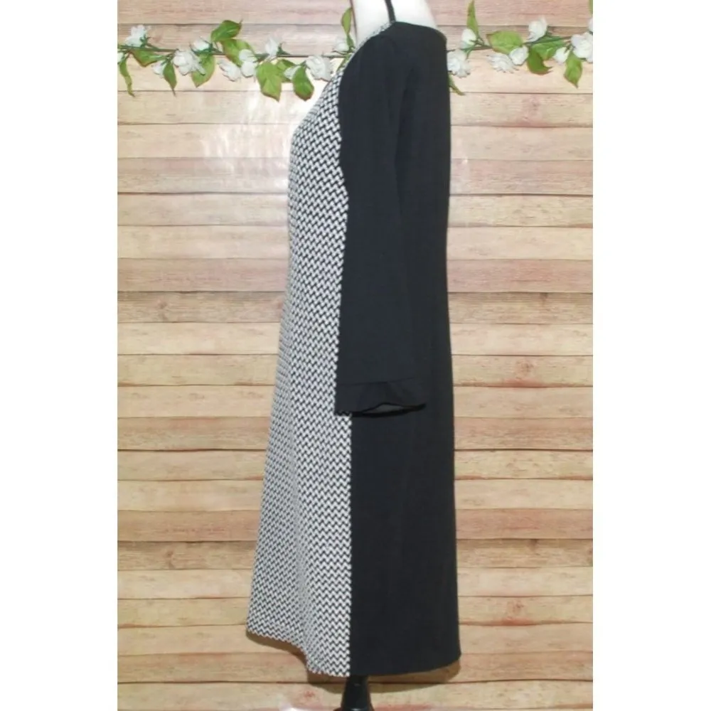 Max Mara Penny Black Midi Shift Dress Black White Size 14 Career Classic FLAWED - Image 4