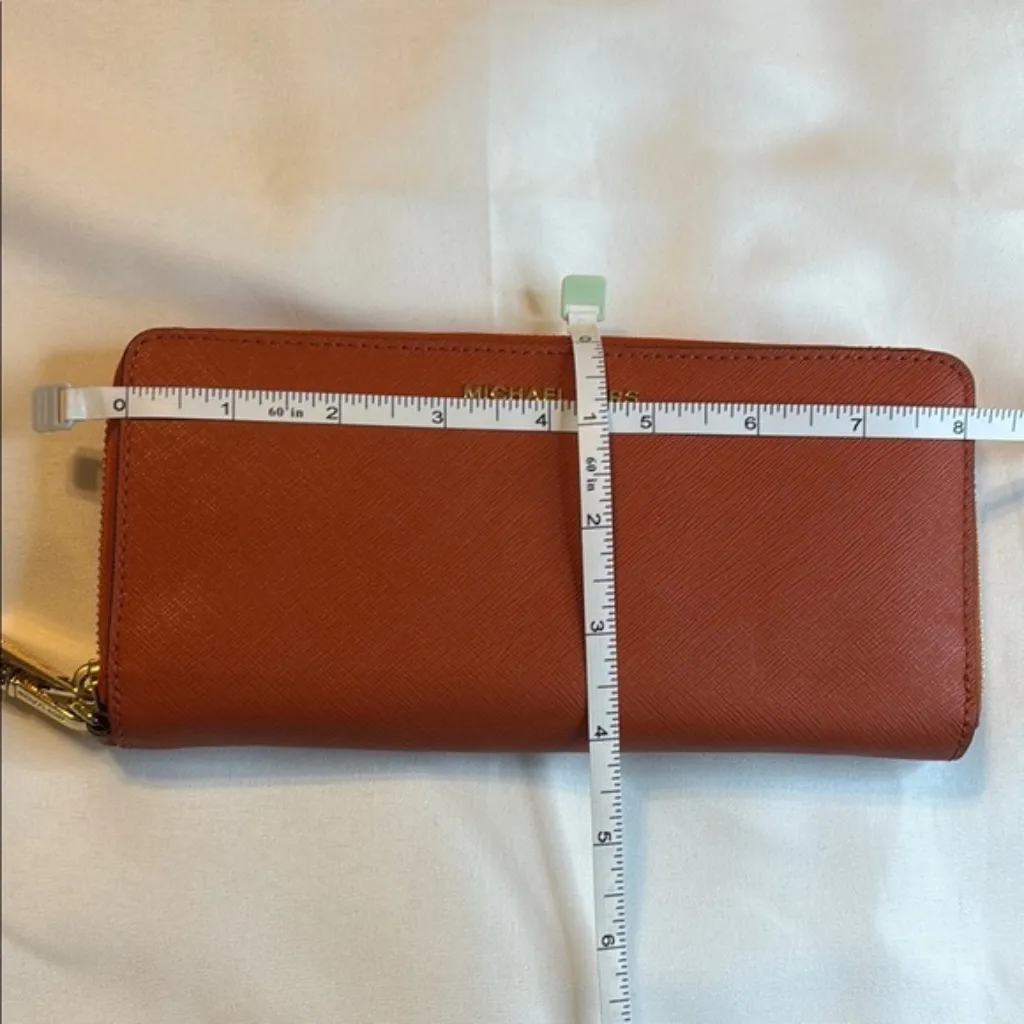 Michael Kors Jet Set Travel Leather Continental Wristlet Burnt Orange Women’s OS - Image 13
