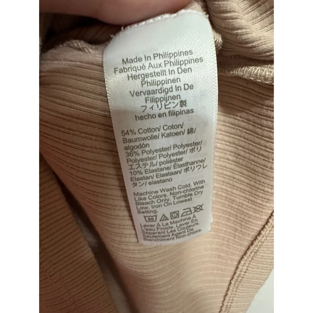 J.Crew Square Neck Ribbed Long Sleeve Basic Shirt Tan Cotton Blend Size Medium - Image 4