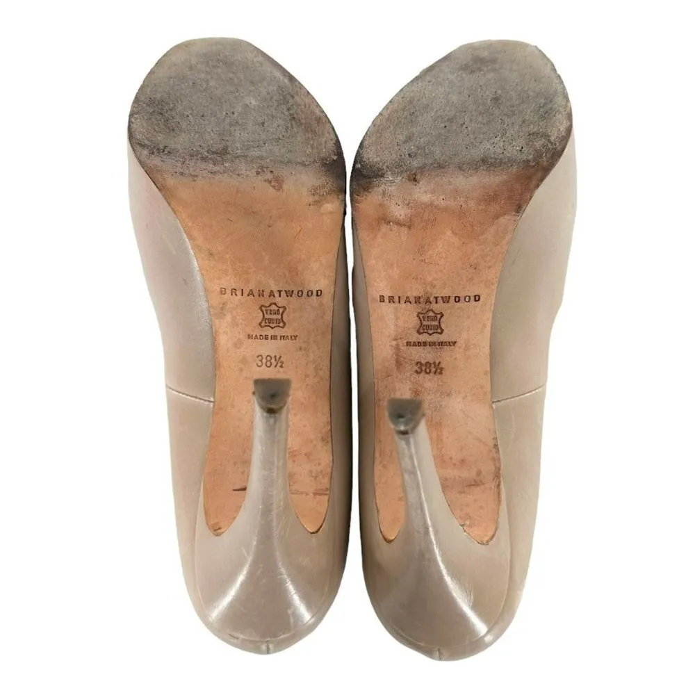 BRIAN ATWOOD Nude/Beige Leather Round Toe Platform Pumps Size 38.5 Neutral Heels Tan - Image 7