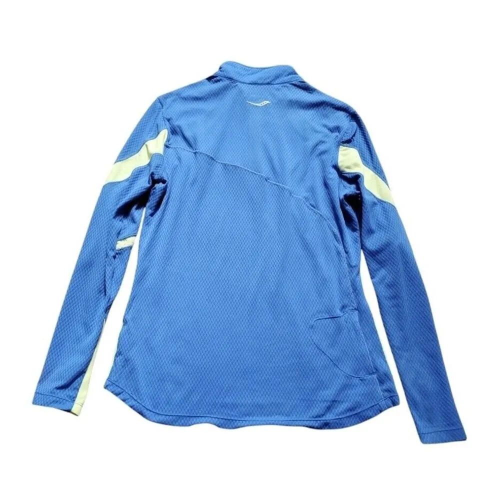 Saucony Jacket Women Large 1/4 Zip Long Sleeve Blue Neon Yellow w Pocket Drifit - Image 6