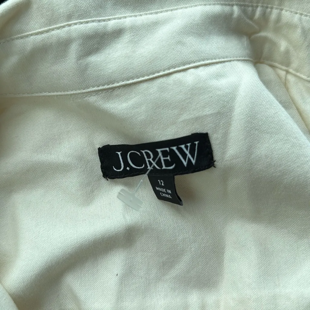 J. Crew Long Sleeve Shirt Dress Fit and Flare lightweight Oxford Size 12 Ivory - Image 2