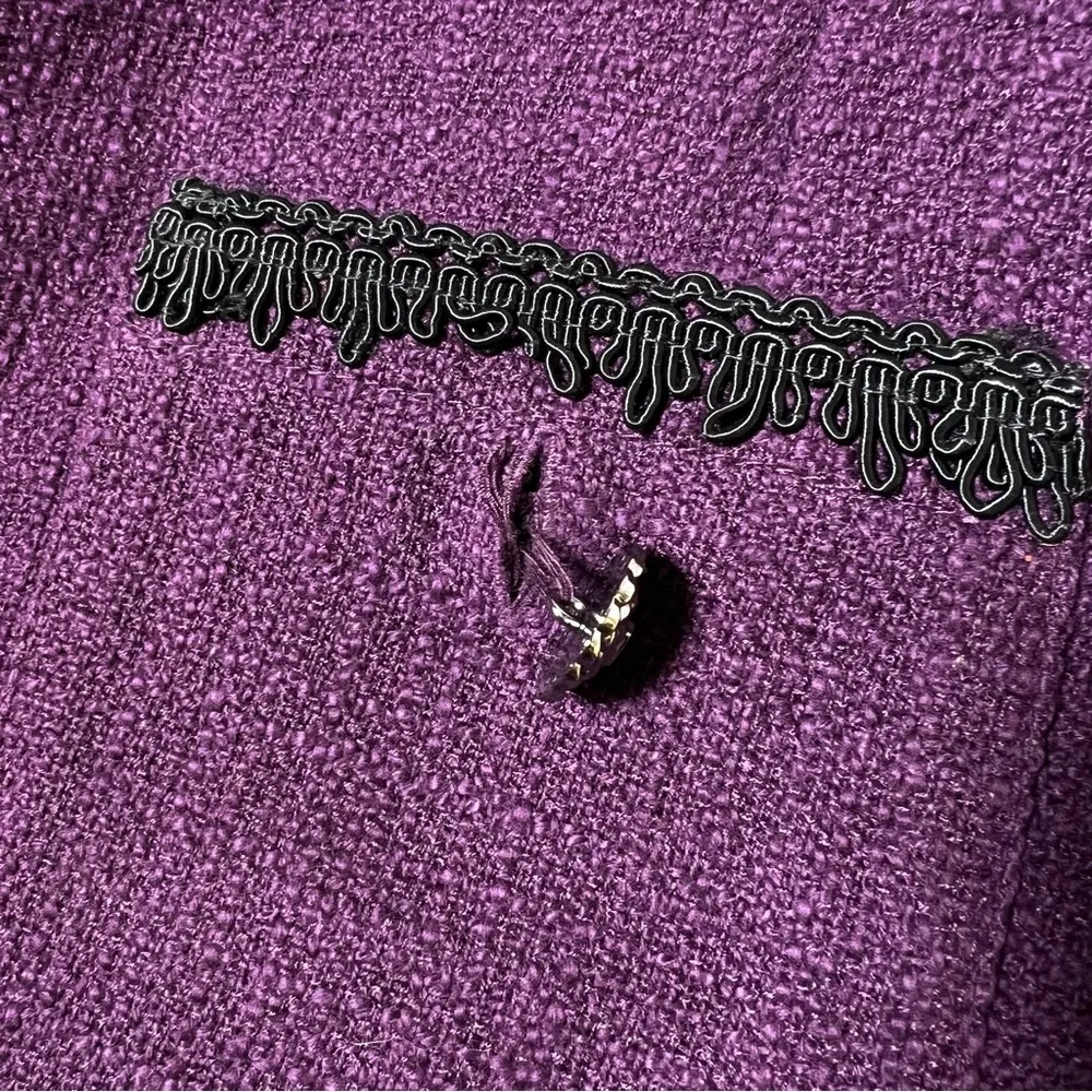 Karl Lagerfeld Paris Purple Tweed Embroidered Sleeveless Sheath Dress - Image 16