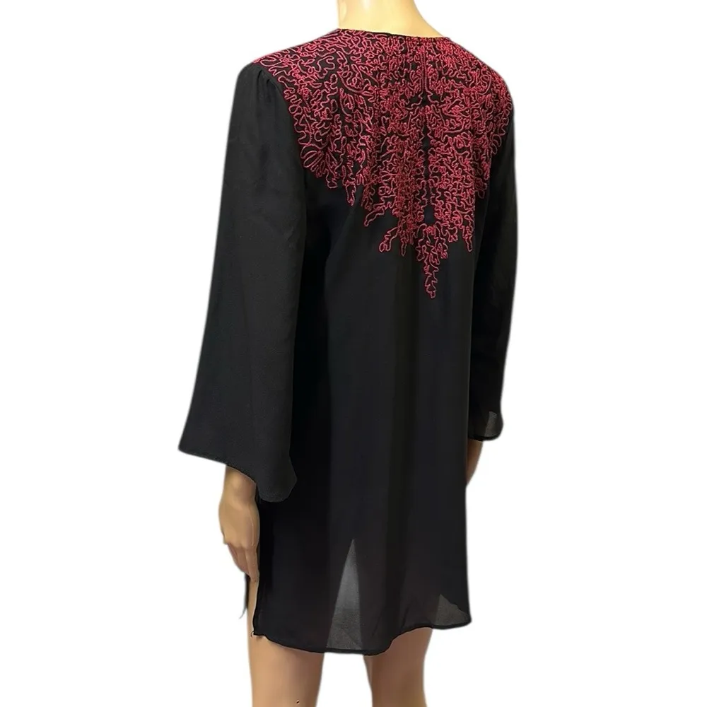 Soft Surroundings Timeless Black Embroidered Slit Neck Boho Tunic Top Blouse M - Image 6