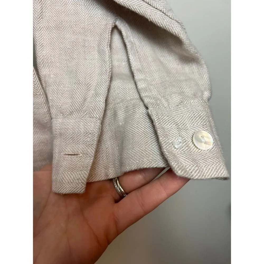 Deveaux x OOH! Herringbone Button Down Sz. M Tan Size M - Image 4
