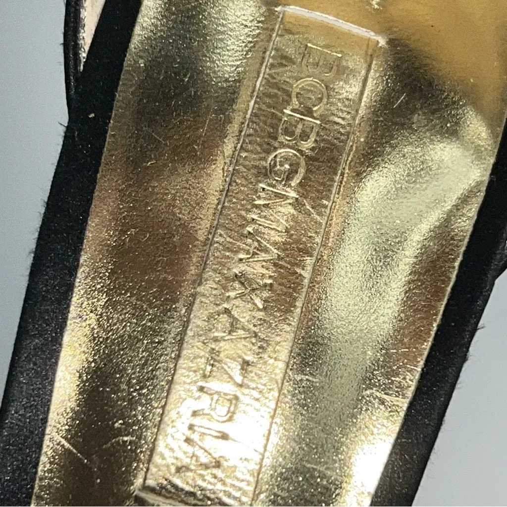 BCBGMaxAzria Black Satin and Gold Heels w/Studded Ankle and Toe Straps-Size 7 - Image 11