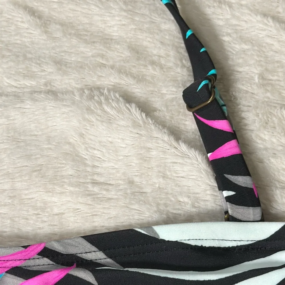 Island Escape Neon Hawaiian Tropical Palm Convertible Tankini Swimsuit Top 8 NEW Black - Image 12