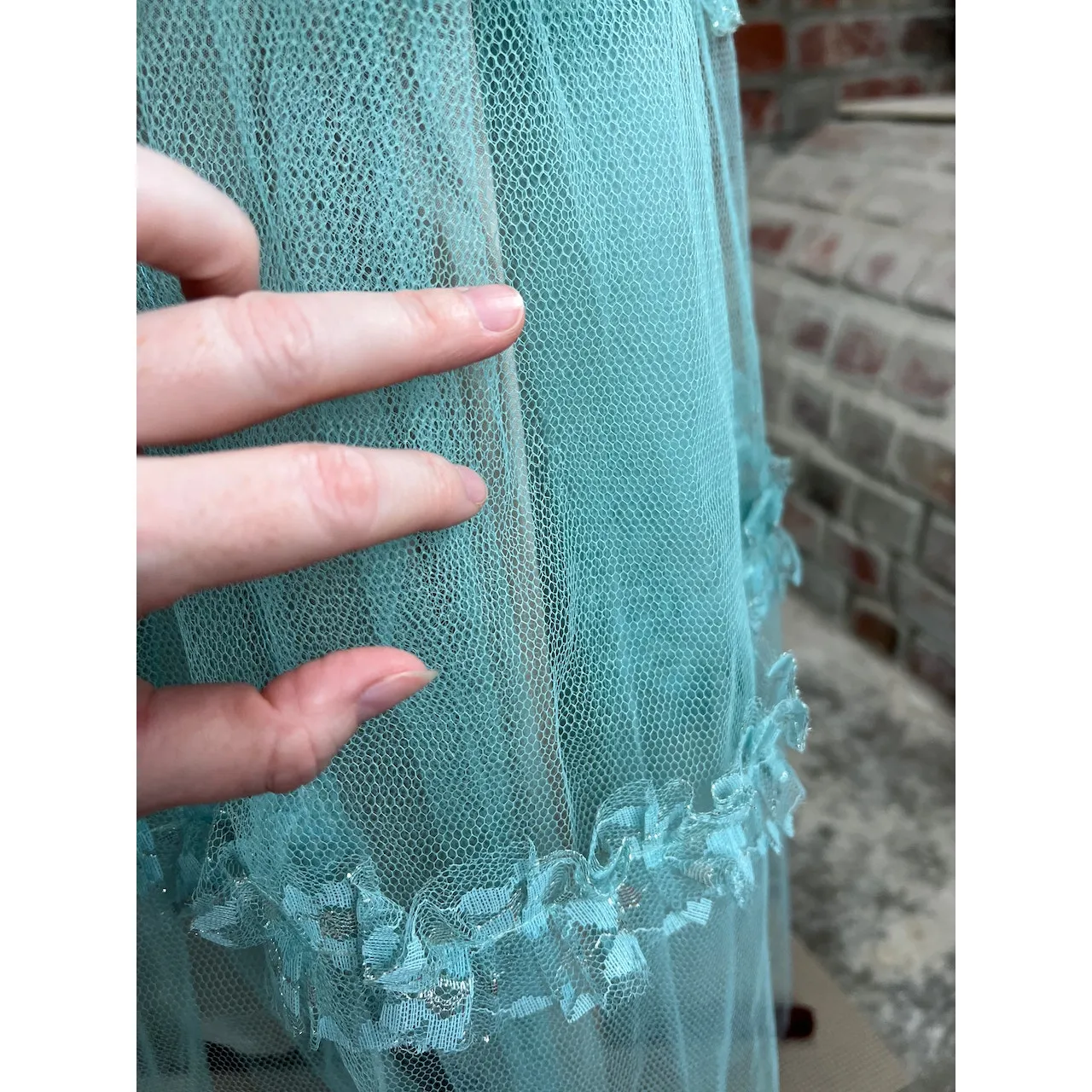 formal dress prom 1950s floral princess tulle aqua blue Green - Image 10