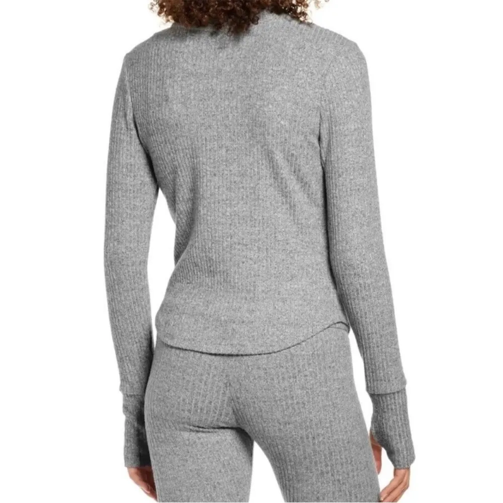 Heroine Sport Apres Henley Heather Ribbed Grey Top Shirt Sz M Gray Size M - Image 5