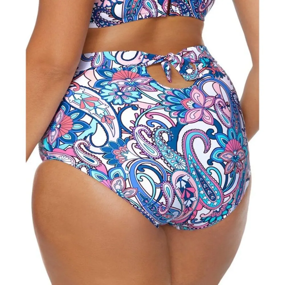 Raisins Trendy Plus Size Island Tummy-Control Bikini Bottoms Blue Pink 22W - Image 2