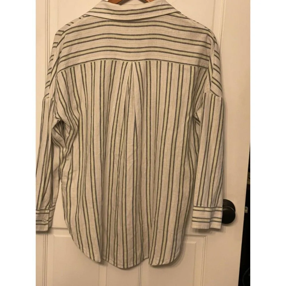 Loft Outlet Lounge Linen Blend Striped Button Down Top Shirt Size Small EUC - Image 2