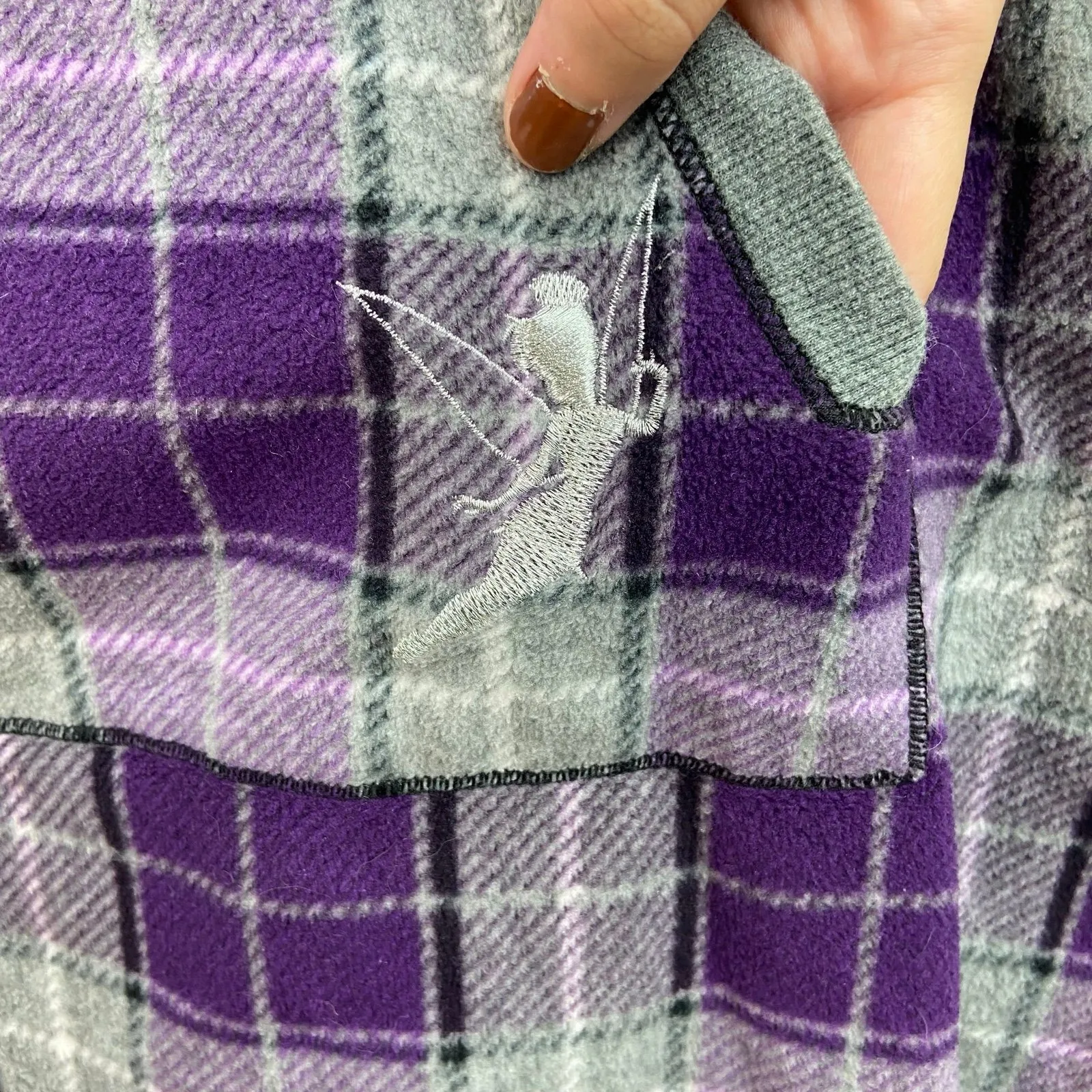 Disney women's purple plaid hooded soft fleece tinker bell pullover sweatshirt M - Image 3