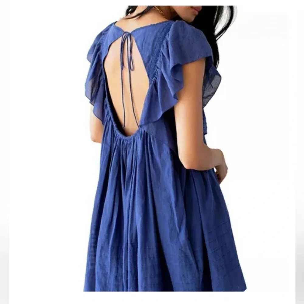 Free People Hailey Blue Oversized Ruffle Gauzy Mini Dress Small - Image 16