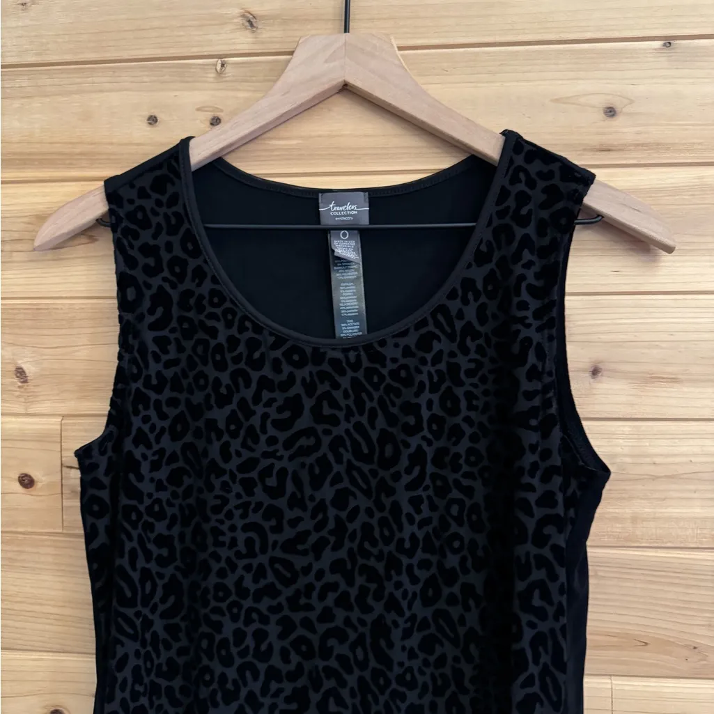 Chicos Travelers 0/Small Leopard Animal Print Burnout Anti Wrinkle Tank Top Black - Image 2