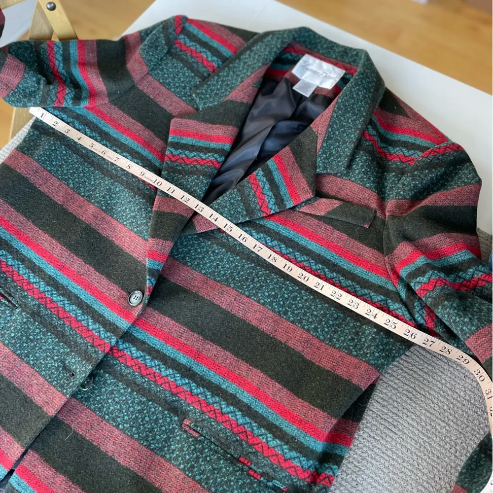 Vintage Green Red Laurence Bruce Aztec Graphic Print Blazer Jacket Sz 24W - Image 8