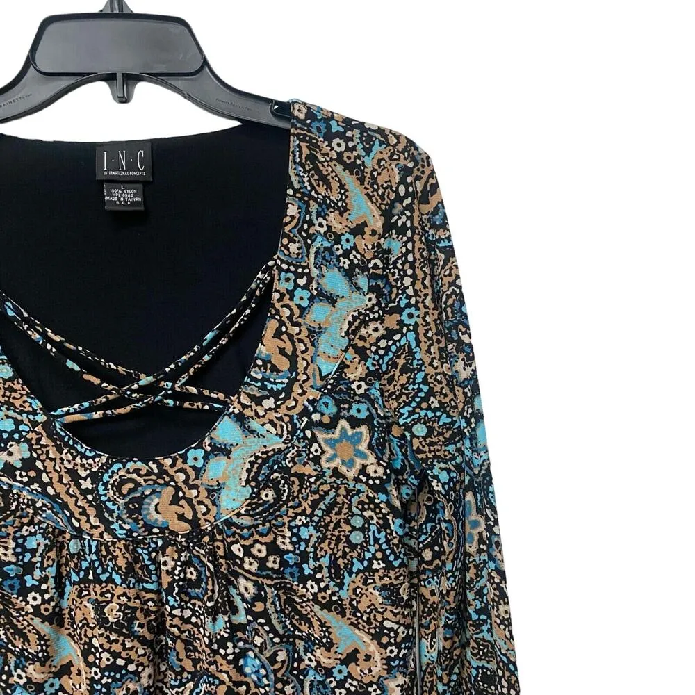 INC International Concepts Women's Crisscross Top Long Sleeve Floral Size L Y2K - Image 3