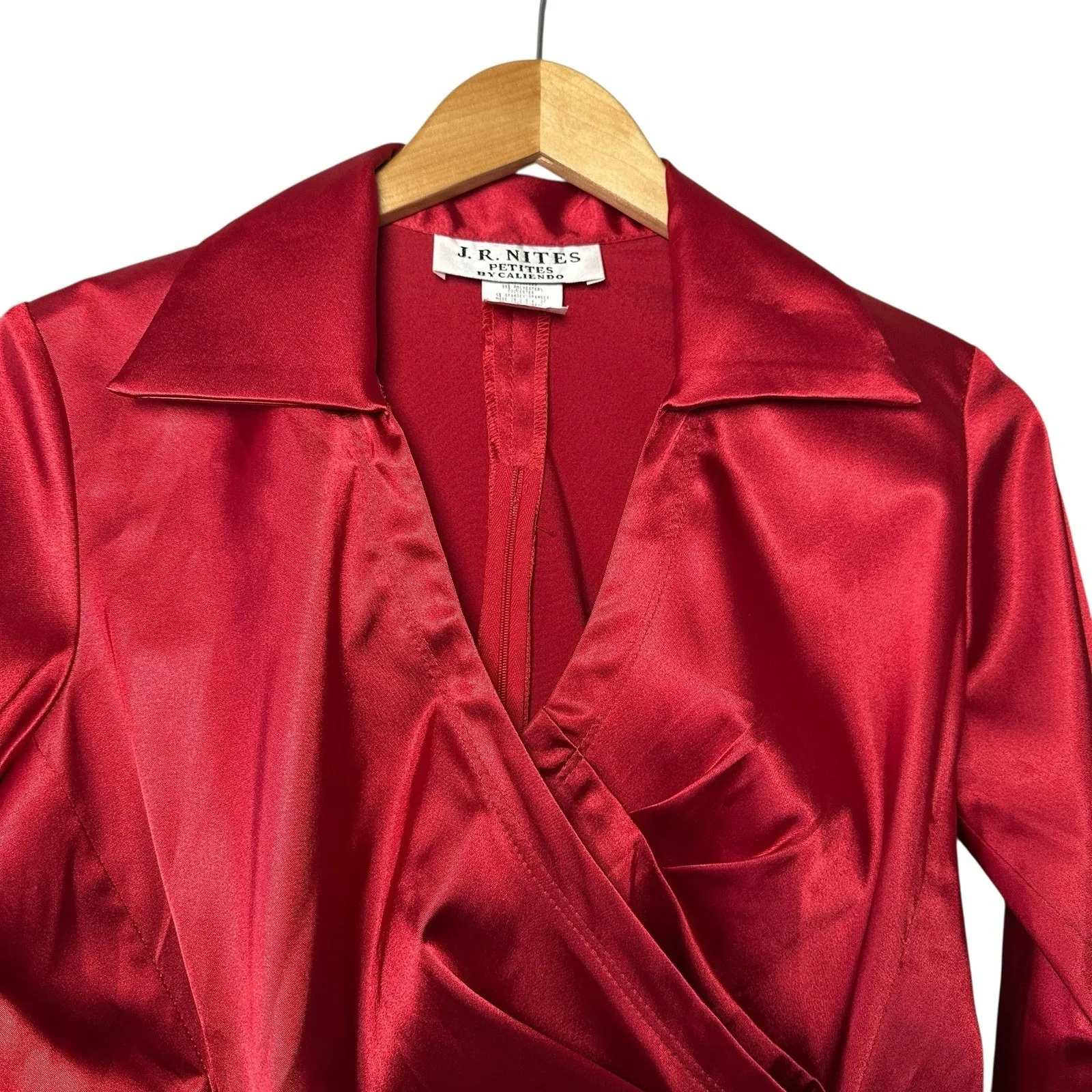 VTG Y2K J.R. Nites Red Satin Wrap Blazer Blouse Rhinestone Bow Evening Top 10P - Image 7