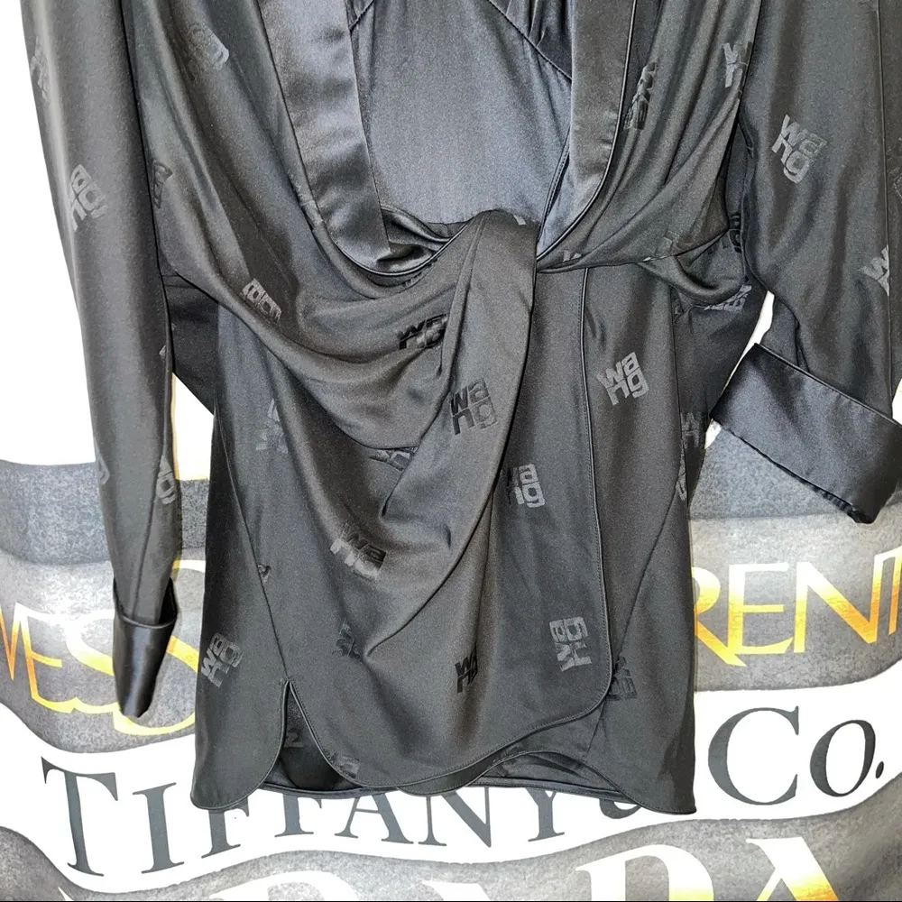 Alexander Wang Black Silk Logo Kimono Romper - Image 6