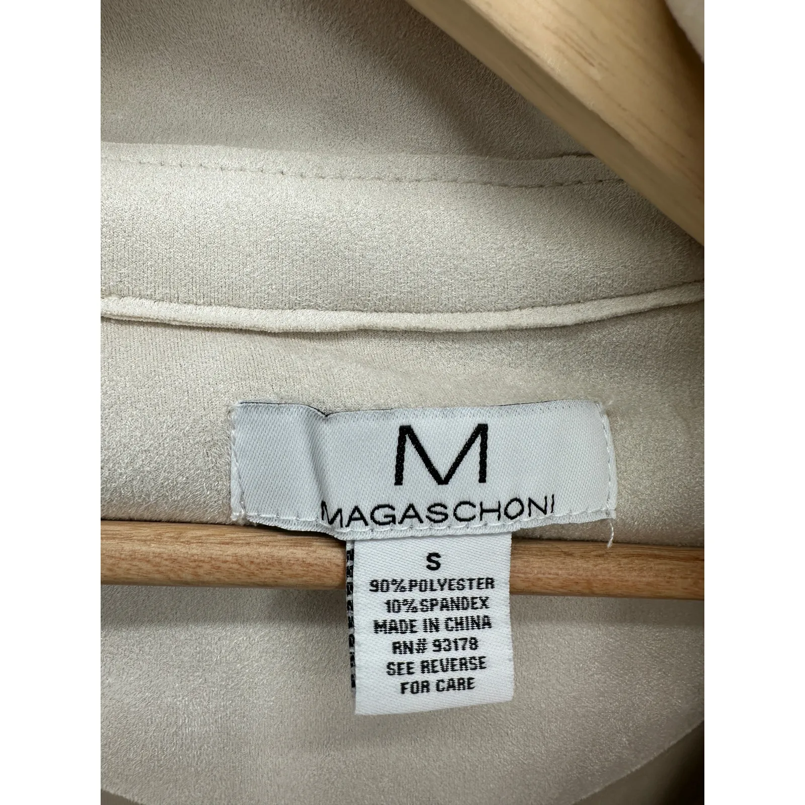 Magaschoni Cream Nude Suede Trench‎ Coat Women Small Open Front Belted - Image 8